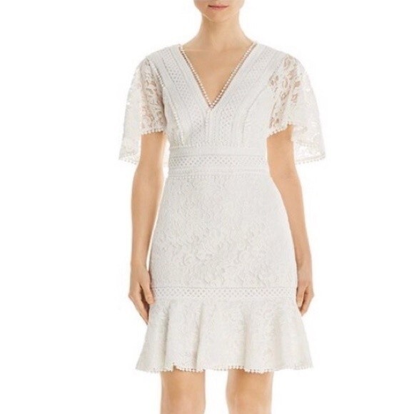 NWT Eliza J Fit & Flare Ivory White Lace Flutter Sleeve Short Dress Size 14 NEW - Picture 8 of 15